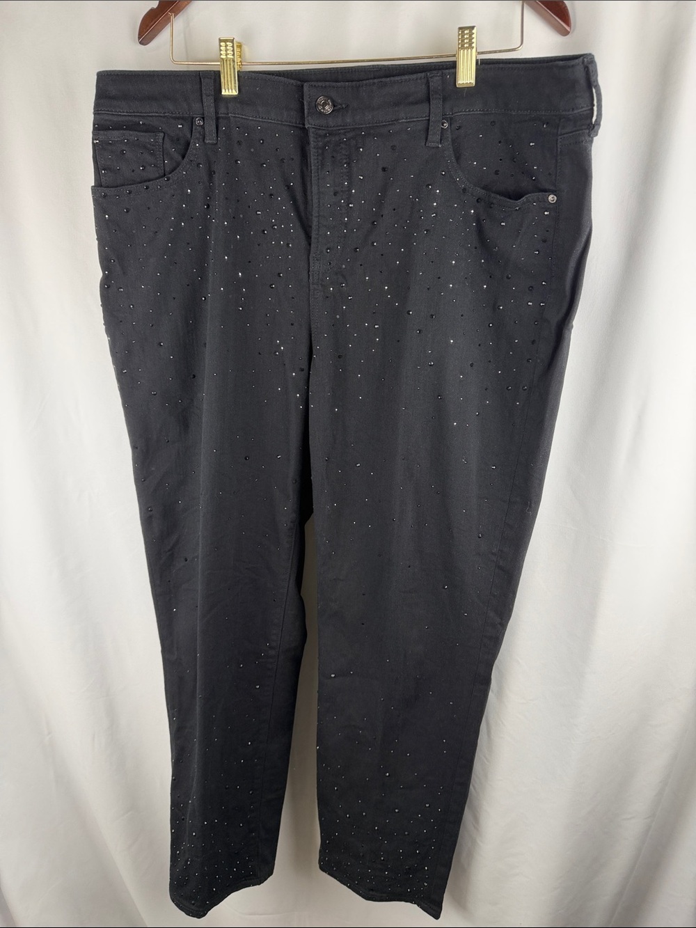 Chico's Black Slimming Girlfriend Slim Leg Ankle Jeans with Rhinestones 16R